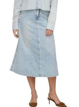 Saia de ganga Only Mindy midi lavada clara para mulher.