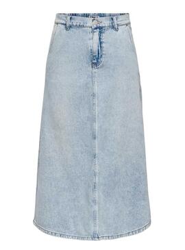 Saia de ganga Only Mindy midi lavada clara para mulher.