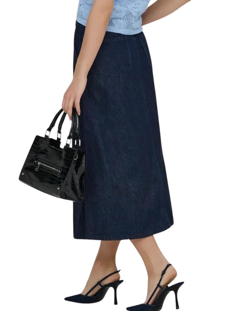 Saia de brim Only Mindy midi lavagem escura para mulher.