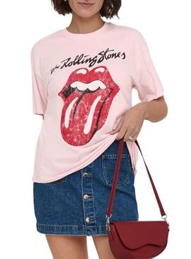 Camiseta Only Rolling Stones rosa para mulher