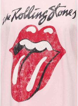 Camiseta Only Rolling Stones rosa para mulher