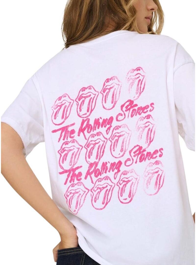 Camiseta Only Rolling Stones branca para mulher.