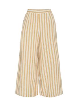 Calças Vila Prisilla culotte listradas amarelas para mulher.