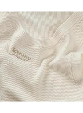 Camiseta Tommy Jeans Slim Script branca para mulher.