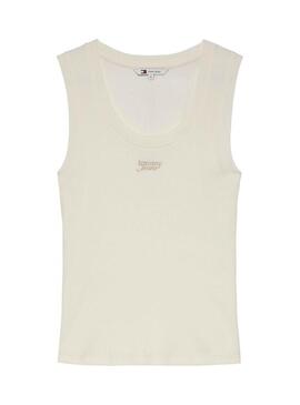 Camiseta Tommy Jeans Slim Script branca para mulher.