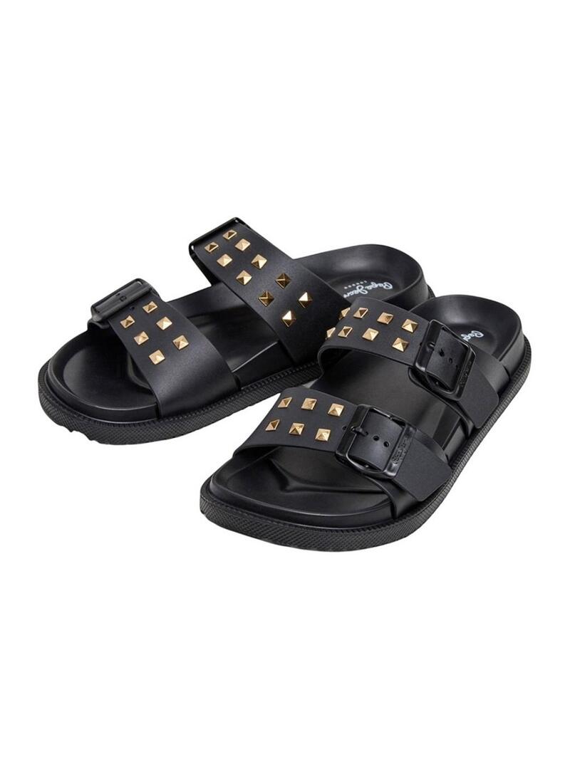 Sandálias Pepe Jeans Ocean Studs preto para mulher.
