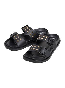 Sandálias Pepe Jeans Ocean Studs preto para mulher.