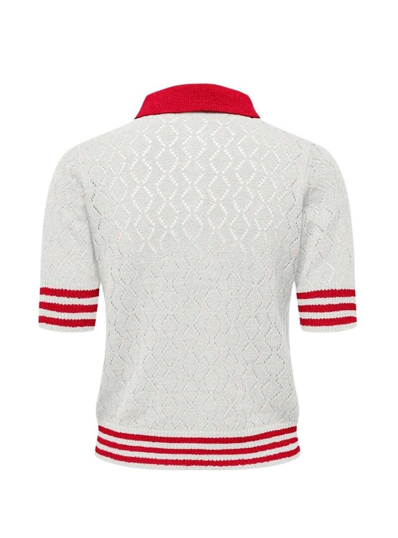 Camisa Polo branca e vermelha apenas para mulher.