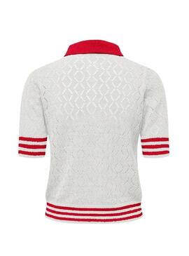 Camisa Polo branca e vermelha apenas para mulher.