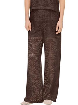 Calça Only Llian Lace marrom para mulher.