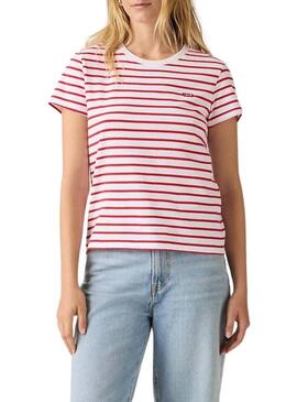 Camiseta Levis Emily Stripe vermelha e branca para mulher.