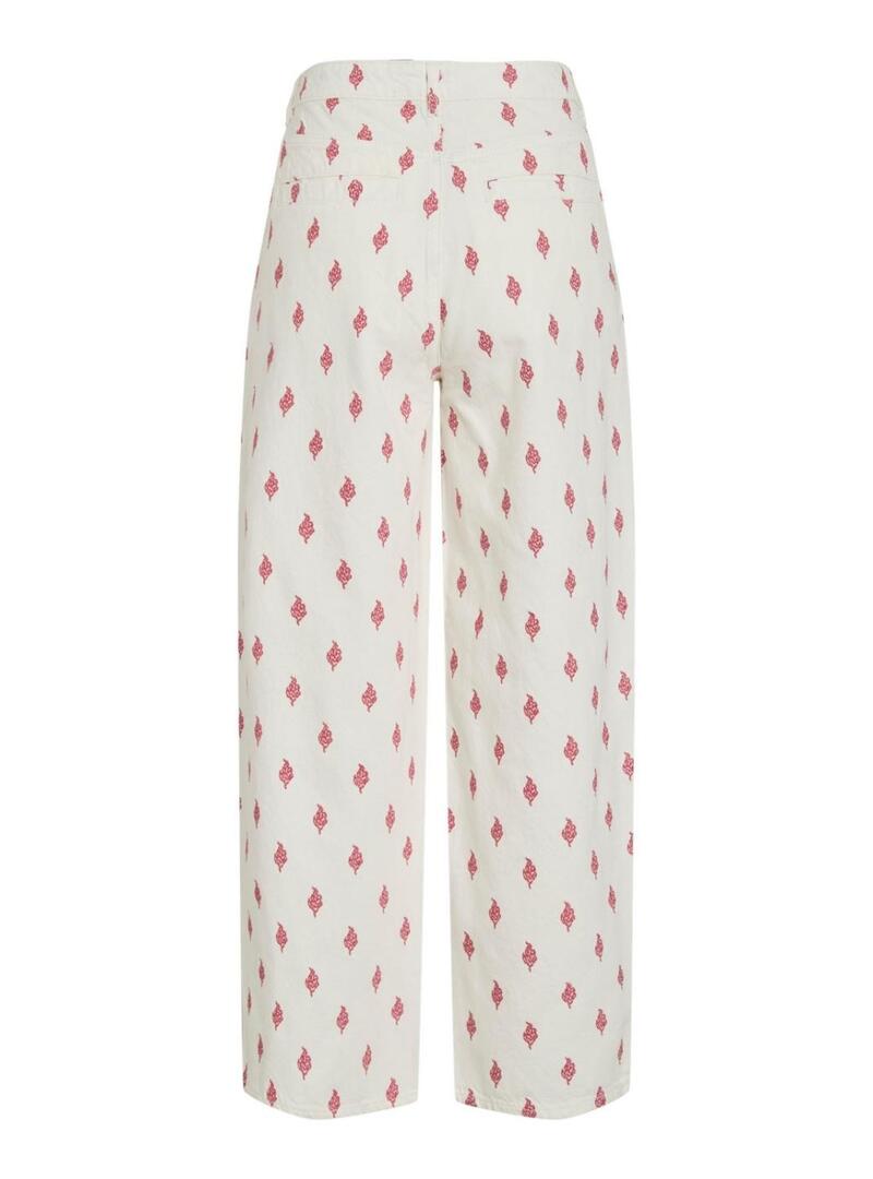 Calça de ganga branca Vila Viemma com bordados para mulher.