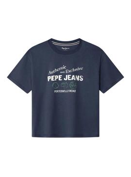 Camisa Pepe Jeans Carter estampada com logo azul marinho para menino.