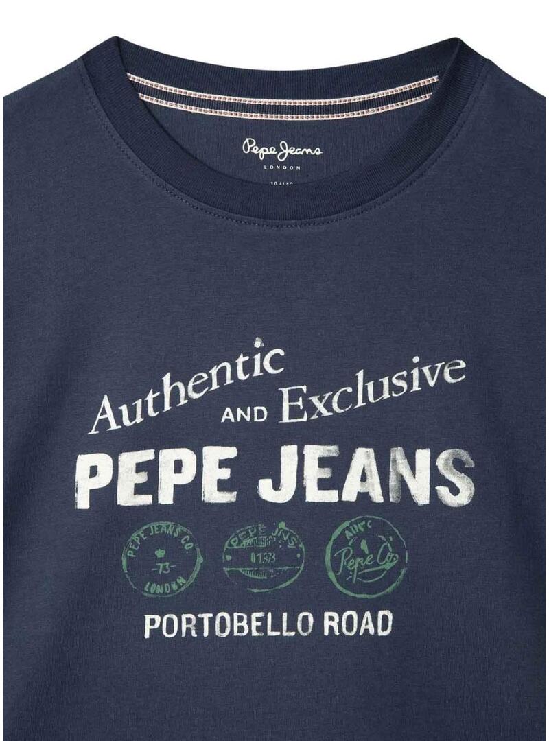 Camisa Pepe Jeans Carter estampada com logo azul marinho para menino.