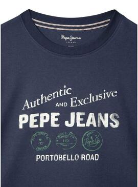 Camisa Pepe Jeans Carter estampada com logo azul marinho para menino.