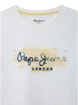 Camiseta Pepe Jeans Joshua logo branco desgastado para criança