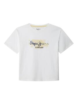 Camiseta Pepe Jeans Joshua logo branco desgastado para criança