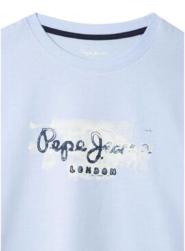 Camiseta Pepe Jeans Joshua logo azul céu para criança.