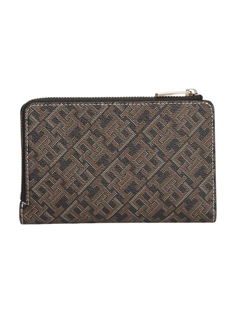 Carteira Tommy Hilfiger Monoplay Icon marrom para mulher.