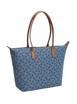 Bolsa Tommy Hilfiger Popette monográfica tote azul para mulher.