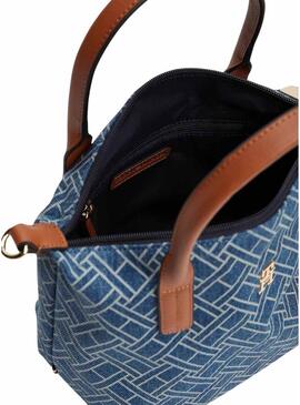 Bolsa Tommy Hilfiger Popette mini monograma azul para mujer