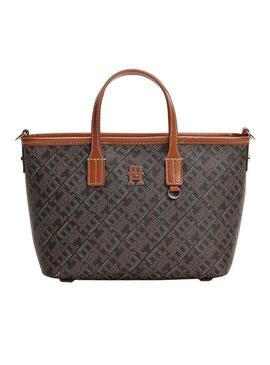 Bolsa Tommy Hilfiger Monoplay mini tote marrom para mulher.