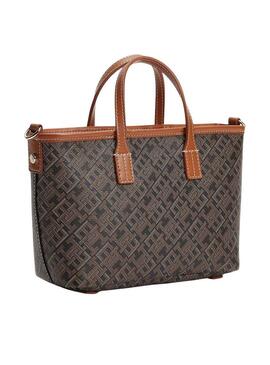 Bolsa Tommy Hilfiger Monoplay mini tote marrom para mulher.