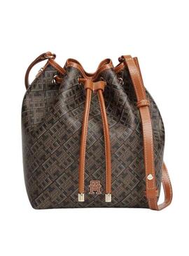 Bolsa Tommy Hilfiger Monoplay Bucket marrom para mulher.