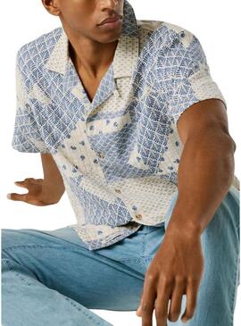 Camisa Pepe Jeans Pisarrot patchwork azul para homem