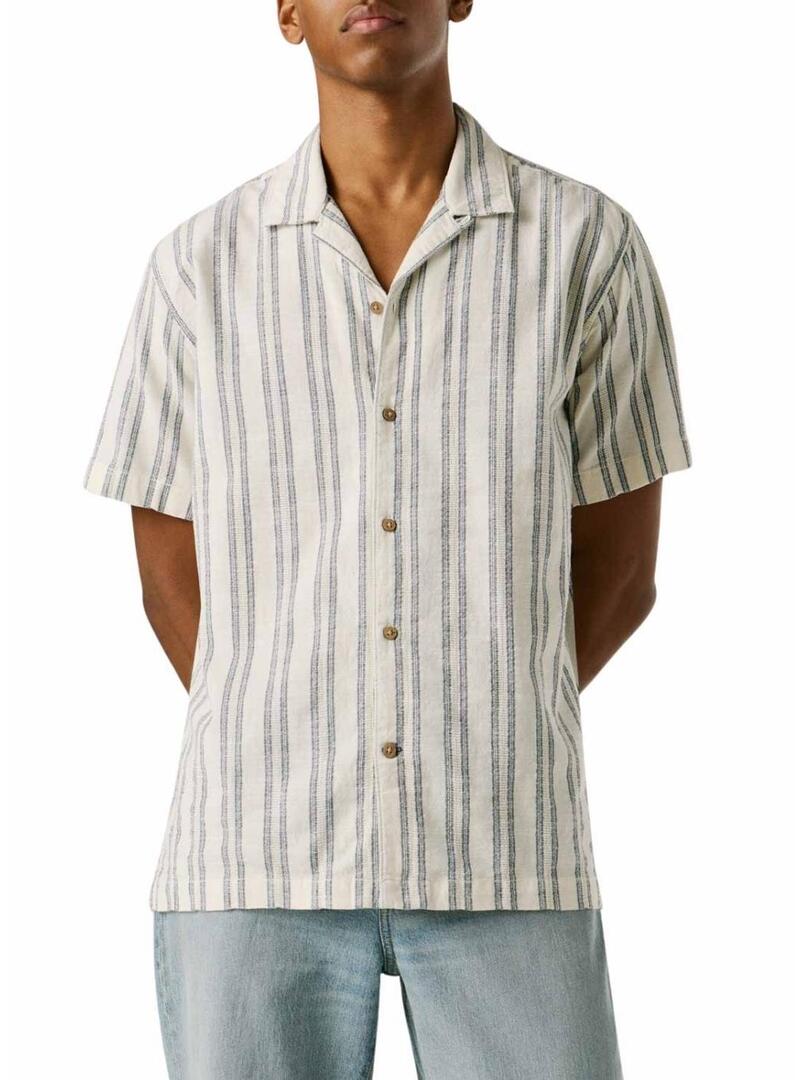 Camisa Pepe Jeans Pershore branco listrado para homem.