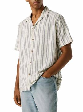 Camisa Pepe Jeans Pershore branco listrado para homem.