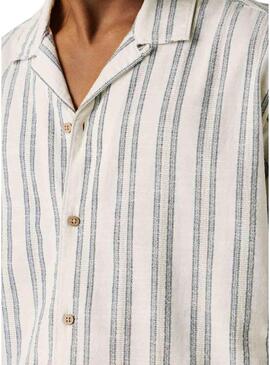 Camisa Pepe Jeans Pershore branco listrado para homem.