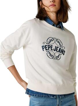 Moletom Pepe Jeans Maat branco para mulher.