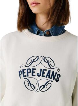 Moletom Pepe Jeans Maat branco para mulher.