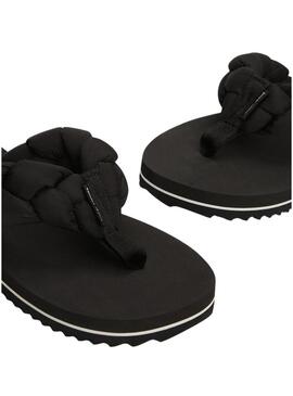 Chinelos Tommy Jeans trançados pretos para mulheres