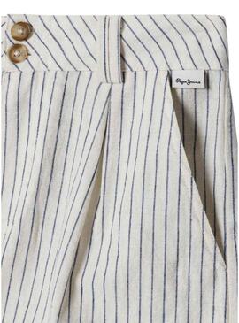 Calções Pepe Jeans Izzy com riscas diplomáticas bege para menina.