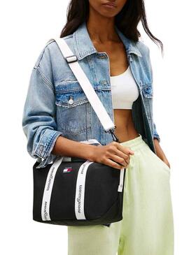 Bolsa Tommy Jeans Essential Mini tote preta para mulher.