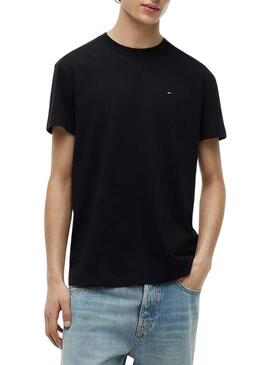 Camiseta Tommy Jeans Sflag preta para homens.