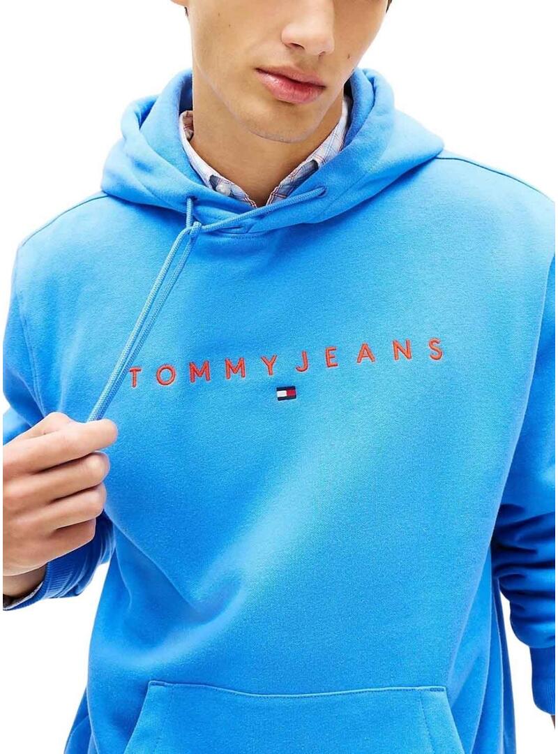 Moletom Tommy Jeans Linear Logo azul para homem.