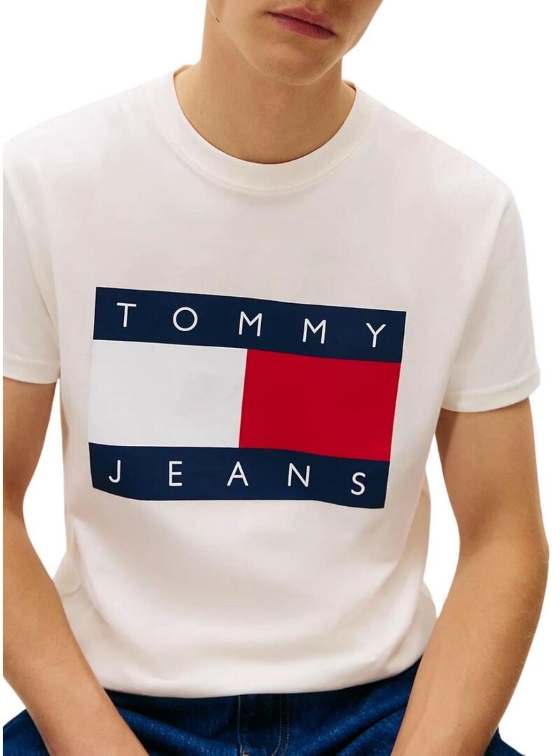 Camiseta Tommy Jeans Big Flag bege para homem.