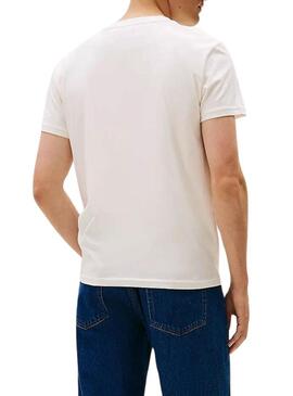 Camiseta Tommy Jeans Big Flag bege para homem.