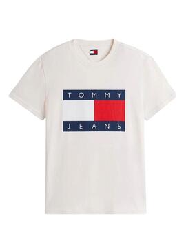 Camiseta Tommy Jeans Big Flag bege para homem.