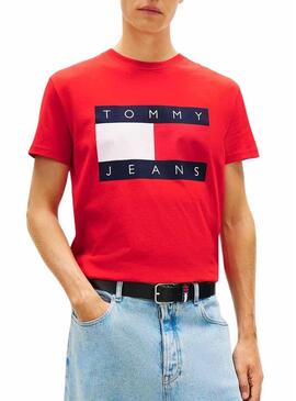 Camiseta Tommy Jeans Big Flag vermelha para homem