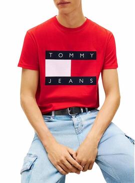 Camiseta Tommy Jeans Big Flag vermelha para homem