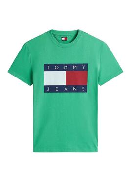 Camiseta Tommy Jeans Big Flag verde para homem.