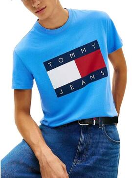Camiseta Tommy Jeans Big Flag azul para homem