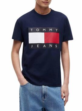 Camisa Tommy Jeans Big Flag azul marinho para homens