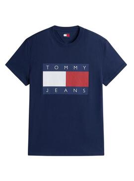 Camisa Tommy Jeans Big Flag azul marinho para homens