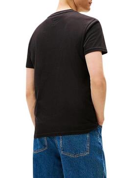 Camiseta Tommy Jeans Big Flag preta para homem.