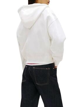 Moletom Tommy Jeans Script Label branco para mulher.